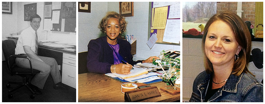 Yearbook photographs of John W. Russ, Juanita Harris, and Julie Kindelan Easa. 
